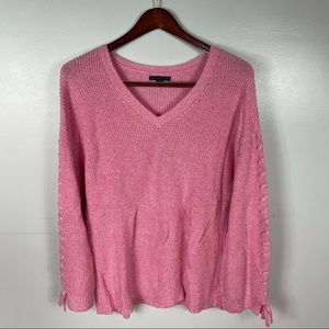 American Eagle Pink Oversized Lace Up Sleeve Sweater Size XL